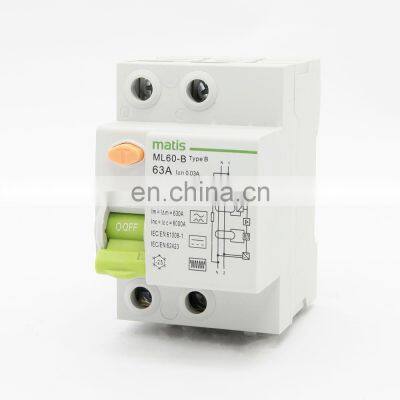 Durable new design high quality matis 3 pole rccb 2p 4p 10a 20a 40a ML60-B type b rccb air circuit breaker