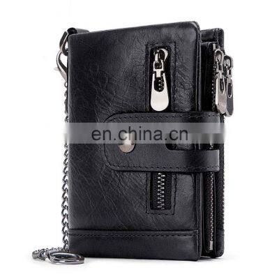 Genuine Leather Double Zipper Hasp Bifold Black Men Leather Wallet With Coin Pockets Wallets For Men With Removable Coin Pocket