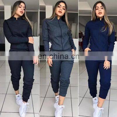 Autumn Winter New Popular High Street Zipper Sport Suit Casual Woman Two piece/set Sweatshirt