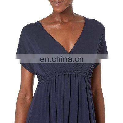 Manufacturers Wholesale Women's Solid Surplice Dress Summer Casual Short Sleeve V-Neck Short Party Dress photo-3