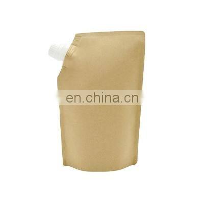 Custom Pla 100% Biodegraddble Packaging Kraft Bag Resealable Child Proof Stand Up Drink Liquid Bag Kraft Paper Spout Pouch