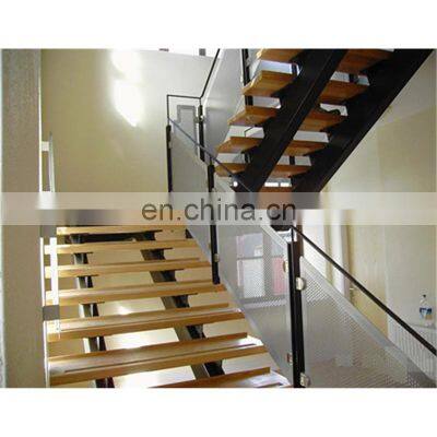 U shaped staircase metal frame glass railing double steel stringer stair