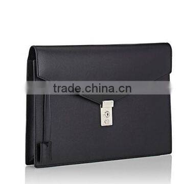 New York Men Black Smooth Leather Gusseted Portfolio Leather Business Bag Hand Bag photo-2