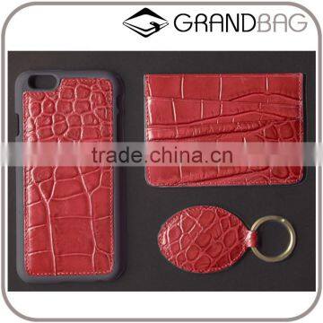 red crocodile leather phone case set, Croco Embossed Leather Card Holer Gift set, High class leather accessories                        
                                                                Most Popular