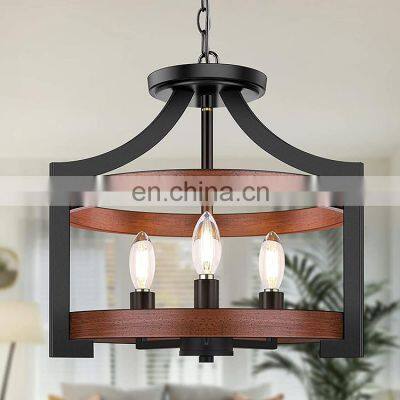 American Retro Solid Wood Shrimp Skin Chandelier for Dining Room Study Bedroom photo-2