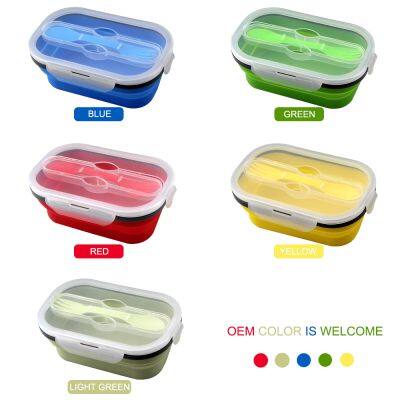 Kitchen Accessories Home and Kitchen Gadgets Silicone Collapsible Lunch Box With Spoon Fork Food Storage Container Foldable photo-4