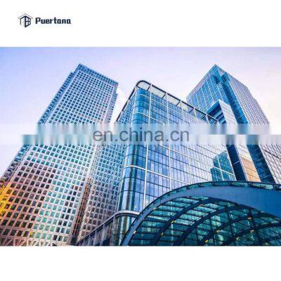 Frameless Mirror Curved Double Glass Curtain Wall Facade Building With Operable Awning Window photo-4