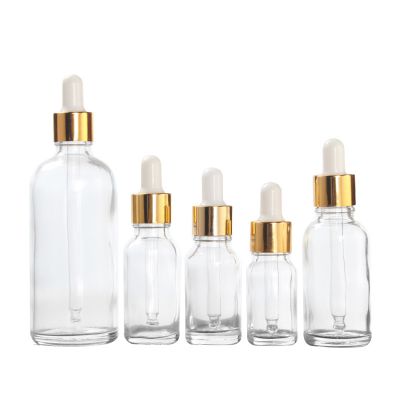 Wholesale high quality clear transparent empty glass dropper bottle with white lid 5ml 10ml 15ml 20ml 30ml 50ml 100ml