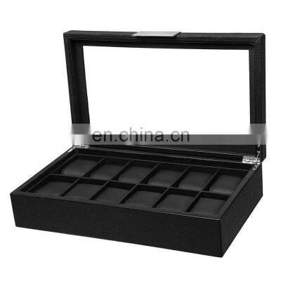 30 Slots Personalized Black Pu Leather Lining Carbon Fiber Watch Box For Wooden photo-3