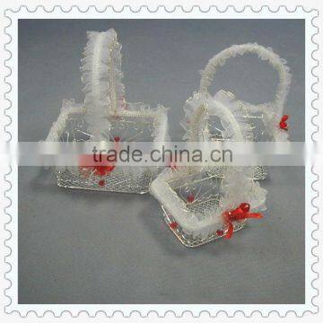 handmade set of 3 cosmetic wire gift baskets with lace and ribbon