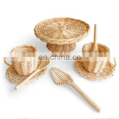 Hot Sale Rattan Toy Coffee & Cake Wicker Boho toy Kid Doll Toy Sets Vietnam Manufacturer