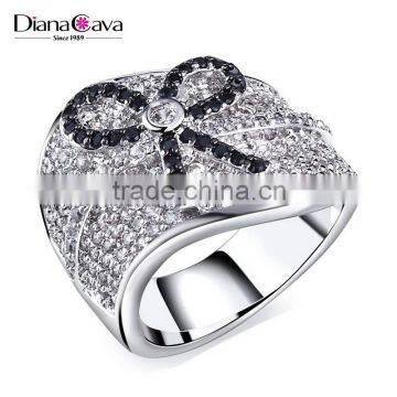 Promotion Gift Choice Fancy CZ Jewelry Black Ribbon Knot Design Lady Costume Ring