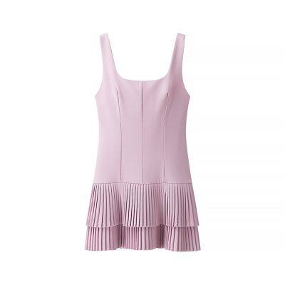 Spring new sweet wide pleated jumpsuit short suspender vest dress women
