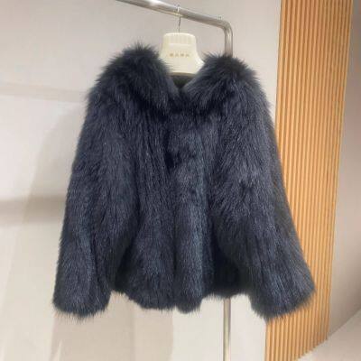 Big white bear double-sided woven fox fur coat for women young medium length hooded thick coat