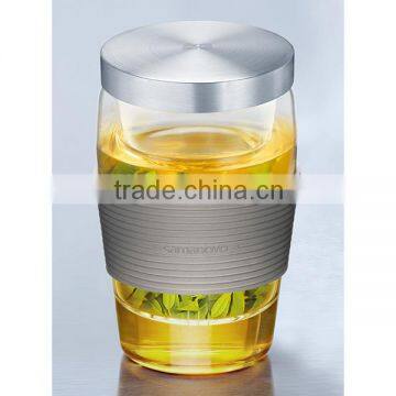 Borosilicate Glass Infuser Teacups with Green Silicone Rim Free Sample Provided
