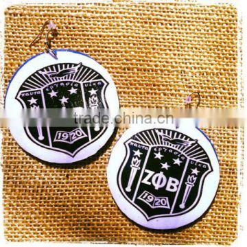 Vnistar zeta phi beta shield earrings round charm women's jewelry sorority wholesale