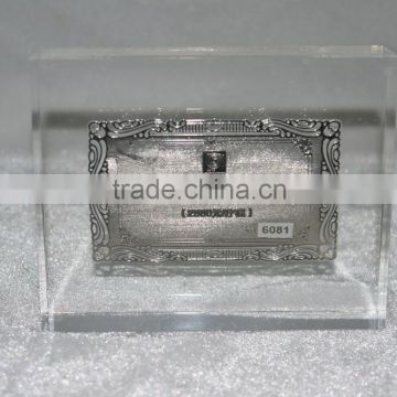 transparent acrylic paperweight block with insert card small desktop picture photo sandwich frame