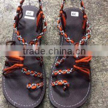 Dobbytex DBTS9 Brown Orange Black White Twist Handmade rope Sandals/Shoes Hill tribe / Hmong / Summer / African