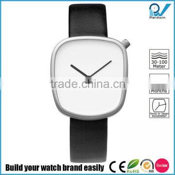 Minimal Art design fashion 8mm thickness stainless steel case leather strap watch