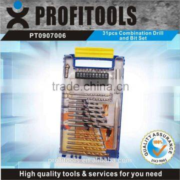 31pcs Combination Drill And Bit Set with round shank for Metal and Wood and Concrete