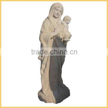 Hand Carved Natural Stone Mary and Baby Jesus Statue