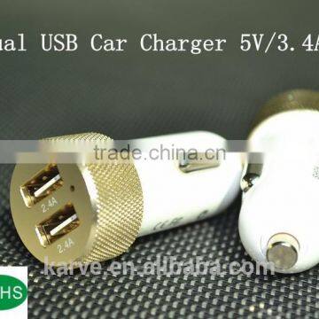 New style usb any plug dual usb car charger 5V 3.4A mutil colors