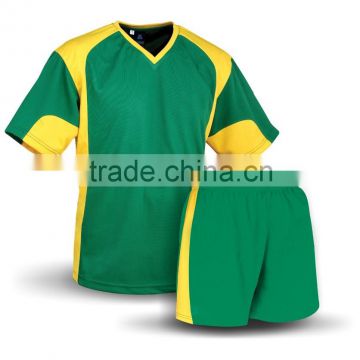 100% Polyester V-Neck Soccer Uniform Shirt & Shorts Green/Yellow