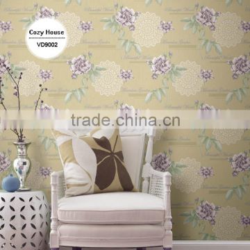 popular deep embossed pvc wallpaper, curry yellow pastoral bold floral wall paper for ceiling , decor wall paper wholesale