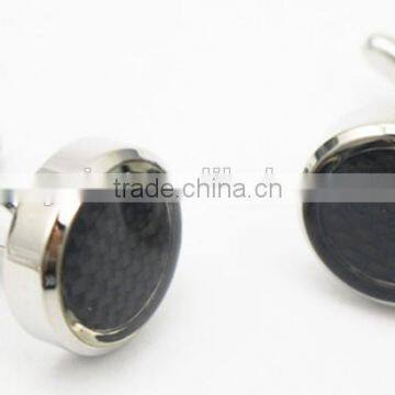 Round Black Carbon Fiber Inlay Cufflinks Carbon Fiber Mens Cufflinks photo-4