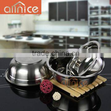 Wholesale large capacity stainless steel serving bowl set/metal food stock bowl/stock pot set