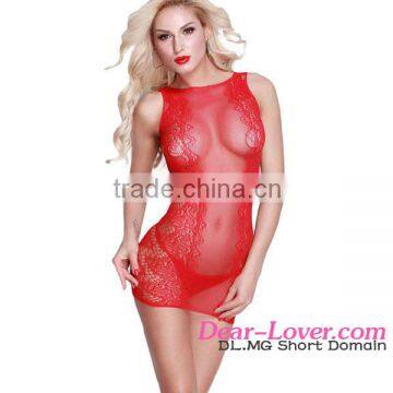 Sassy Lace Chemise in Sheer Red sexy lingerie showing nipples