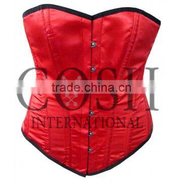 Red Satin Steel Boned Waist Training Overbust Corset Ci-1150