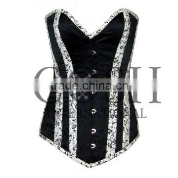 Overbust Steel Boned Corset in White-Black Satin Ci-1180