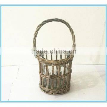 2016 Fulaishan Popular Willow Round Bowl Candle Stand/hurricane With Round Machine Made Glass