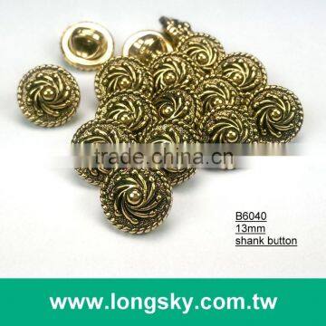 (#B6040/13mm) Taiwan fancy anthentic plated swirl pattern small shirt buttons with shank
