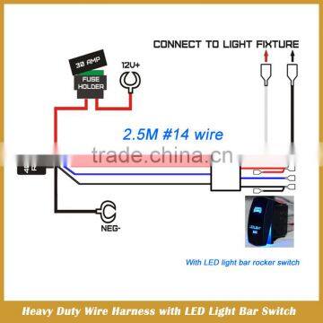 Heavy duty wire harness with LED light bar rocker switch for LED work light bar