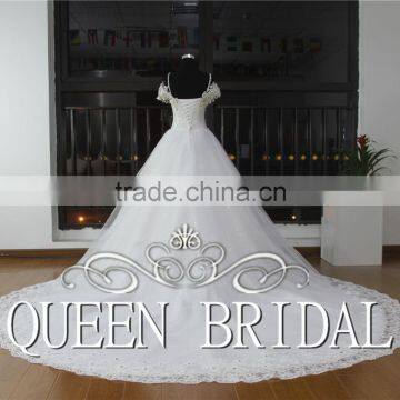 Luxury Ball Gown Sew On Crystal Beaded Saudi Arabian Wedding Dress photo-3