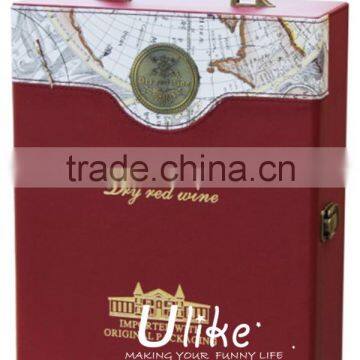 Hot Sell Fashion PU Leather Wine Gift Package With Handle leather wine box package custom cardboard package design box