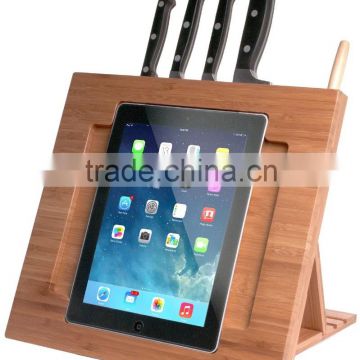 2015 new design Bamboo Adjustable Kitchen Stand for pad with Knife Storage ipad holder wholesale                        
                                                Quality Choice