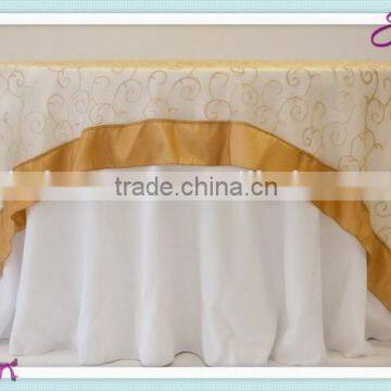 YHT#124 satin edge embroidery organza polyester banquet wedding wholesale cheap table cloth linen overlay                        
                                                Quality Choice