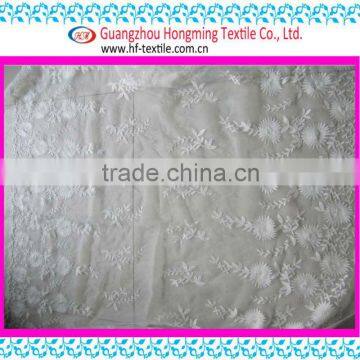 White Female Skirt Fabric polyester water soluble embroidery lace transparent organza mesh chemical Embroidery fabric OEM