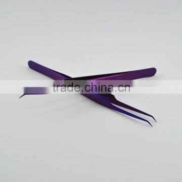 Pro Comfort Ultra Fine 45 Degree Angle Curved Tip volume Tweezer In Purple Plasma Coating..