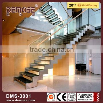 wood glass staircase / u-shaped wood staircase