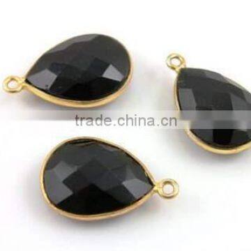 The Gopali Jewellers Gold Finish Faceted Black Onyx Pear Shaped Bezel Connector