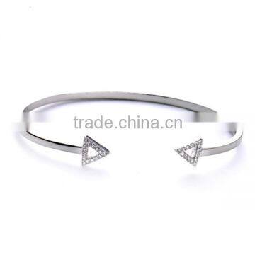 Wholesale delicate silver rhinestone triangle open cuff bangle
