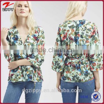 Fashion China wholesale 3/4 sleeves floral print blouses for woman