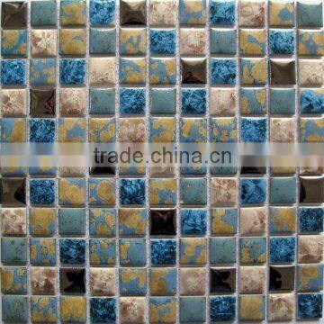 kitchen wall tiles mosaic , green and gray mixed porcelain tiles mosaic