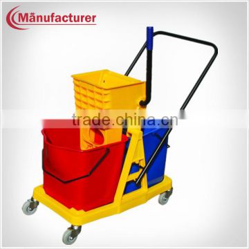 60L Plastic Supermarket Squeeze Wringer Mop Double Bucket Combo Trolley with Wheels