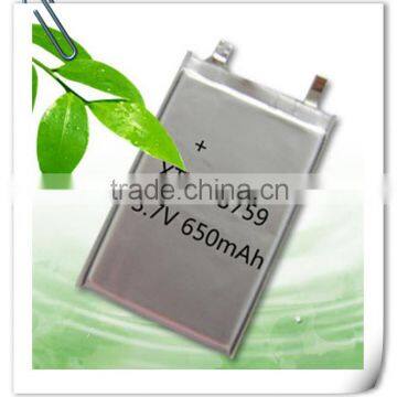 factory provide battery use for power bank/ mobile charger/camera 303759 3.7v 650mah lithium ion battery manufacturers