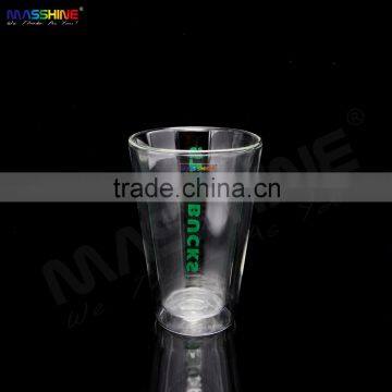 Fashion Design Mouthblown Heat Resistance Double Wall With Decal Design Drinkware Coffee Tea Milk Glass Cup